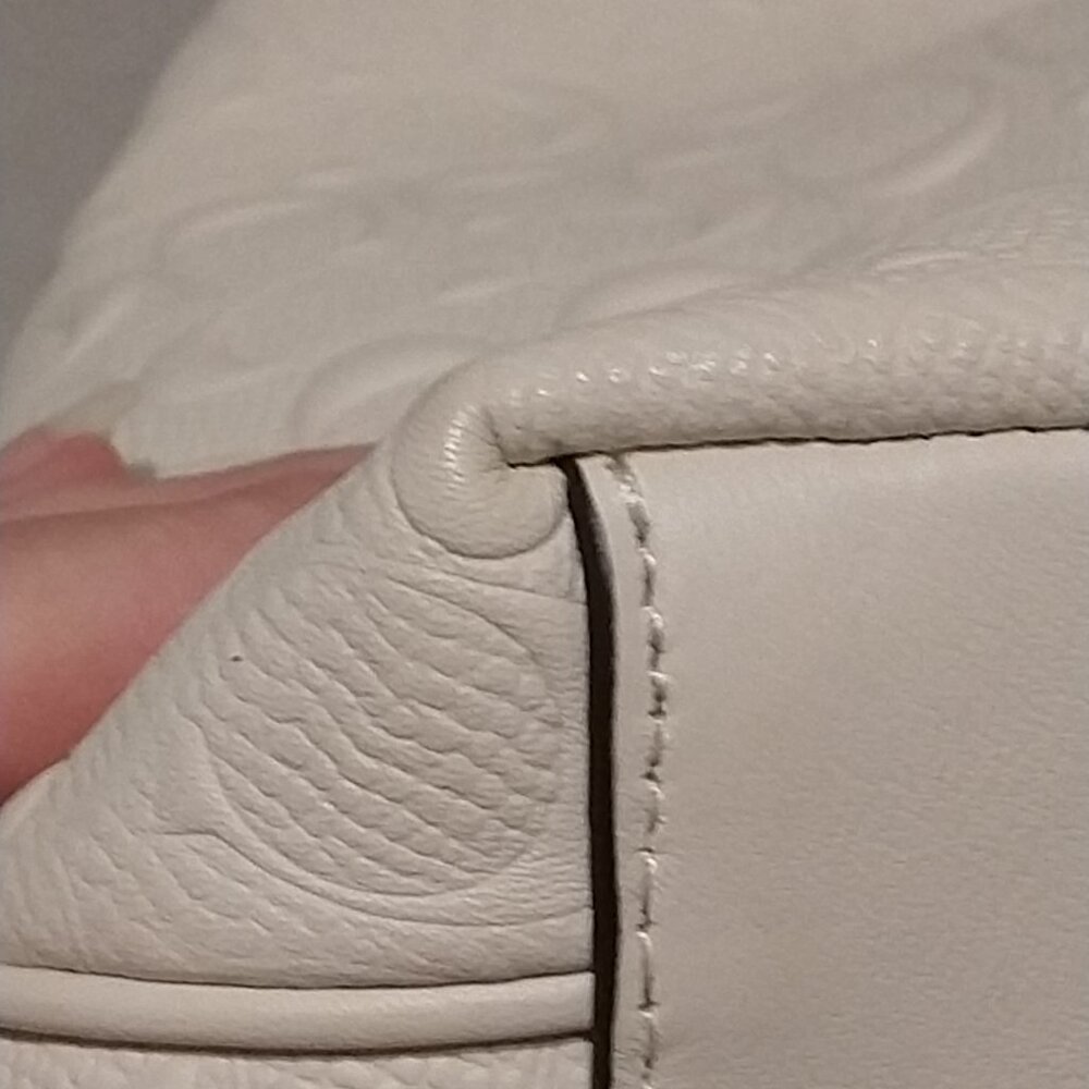 COACH Ava Chain Signature Leather Tote in Chalk, Debossed - Picture 12 of 16